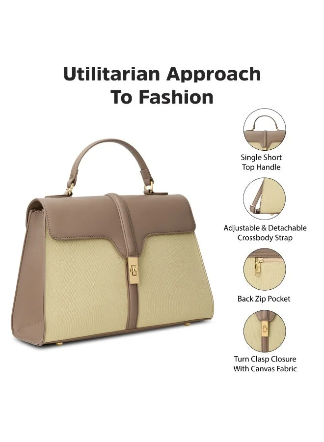 Lavie  Signature Canva Flap Satchel (Beige)  | Best Price UAE